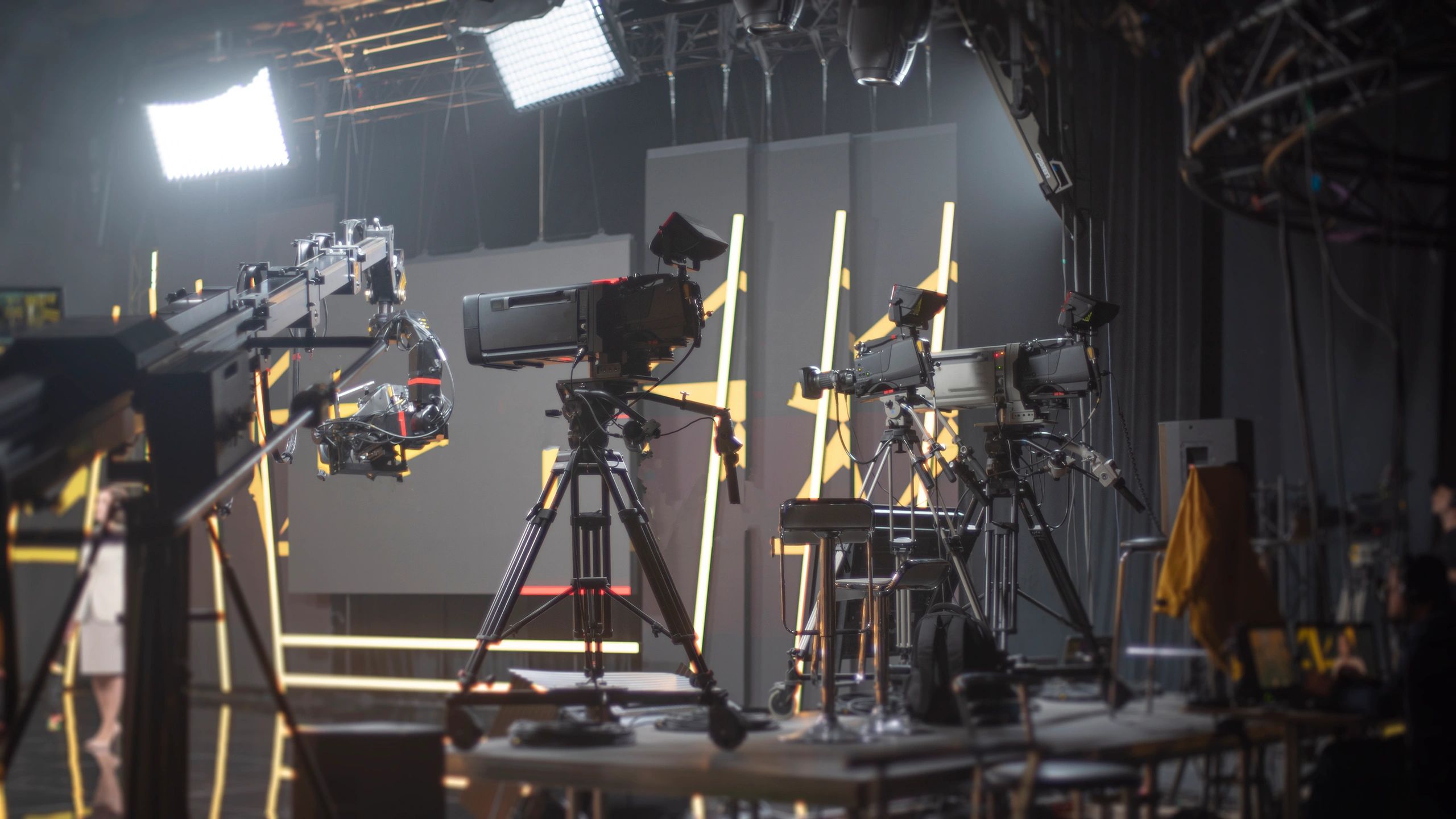 Professional studio cameras and crane setup